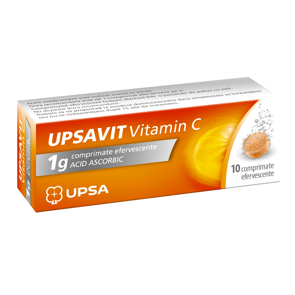 Upsavit Vitamina C, 1 g, 10 comprimate efervescente, Upsa