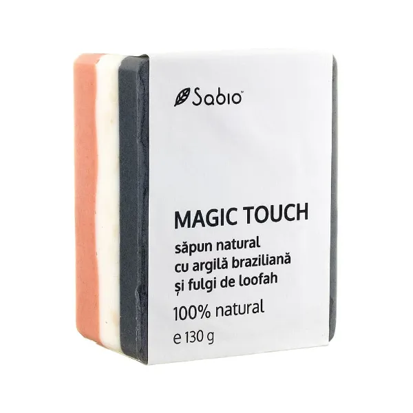 Sapun natural cu argila braziliana si fulgi de loofah Magic Touch, 130 g, Sabio