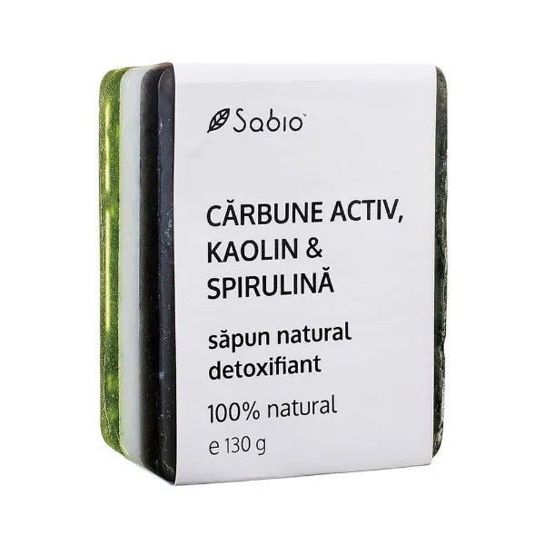 Sapun natural detoxifiant cu Carbune Activ, Kaolin si Spirulina, 130 g, Sabio