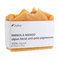 Sapun facial natural anti-pete pigmentare cu papaya si mango, 130 g, Sabio