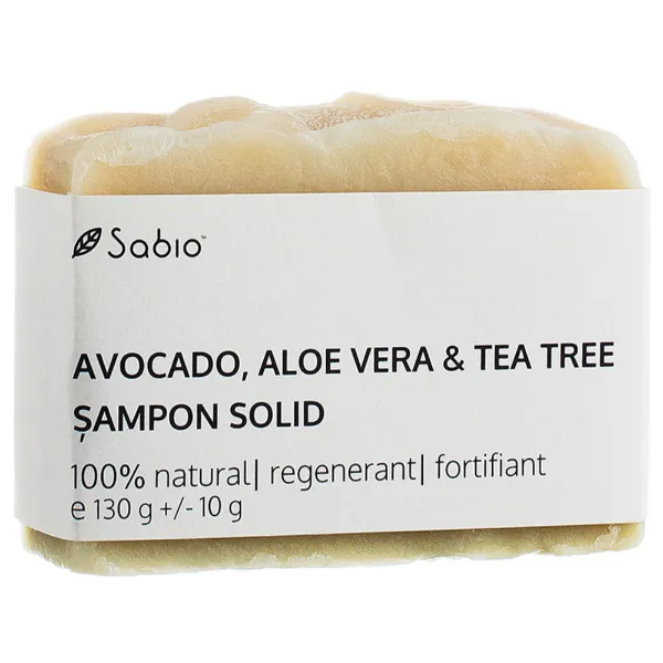 Sampon natural solid cu avocado, aloe vera si tea tree, 130 g, Sabio