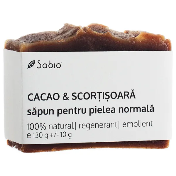 Sapun natural pentru pielea normala cu cacao si scortisoara, 130 g, Sabio
