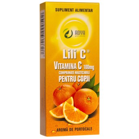 Vitamina C 100 mg cu aroma de portocala pentru copii, 30 comprimate, Adya