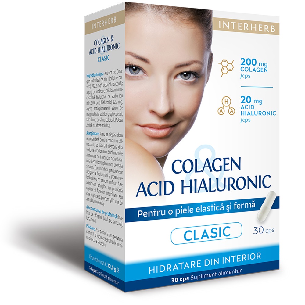 Colagen cu Acid Hialuronic, 30 capsule, Interherb