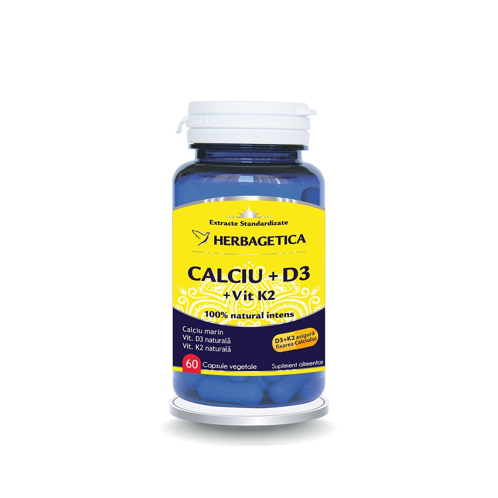 Calciu + D3 + Vitamina K2, 60 capsule, Herbagetica