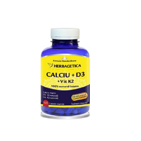 Calciu + D3 + Vitamina K2, 120 capsule - Herbagetica