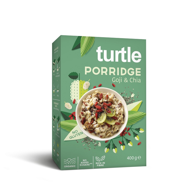 Cereale porridge organic fara gluten cu fructe de goji, seminte de chia, 400 g, Turtle