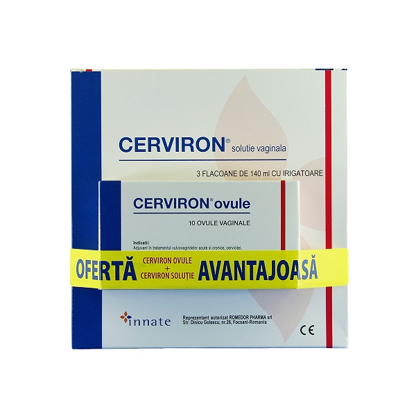 Pachet Solutie vaginala cu Lavanda - Cerviron, 3 x 140 ml + Cerviron, 10 ovule, Innate