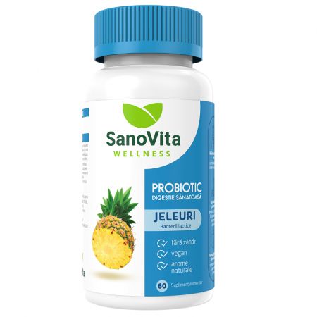 Jeleuri probiotice cu aroma de ananas, 60 bucati - Sanovita Wellness