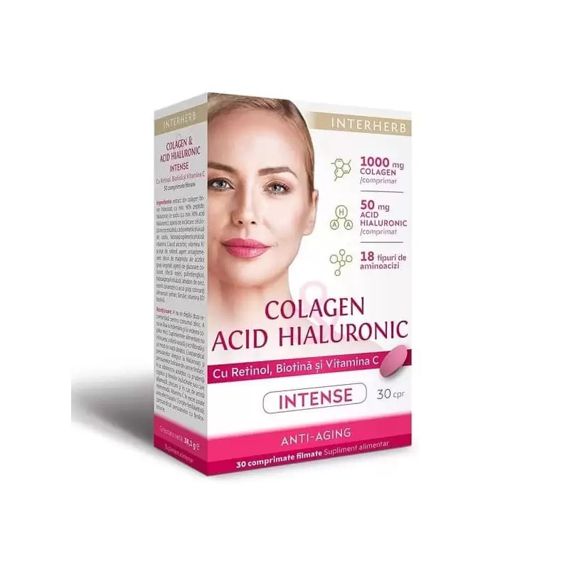 Colagen si Acid Hialuronic Intense, 30 comprimate, Interherb