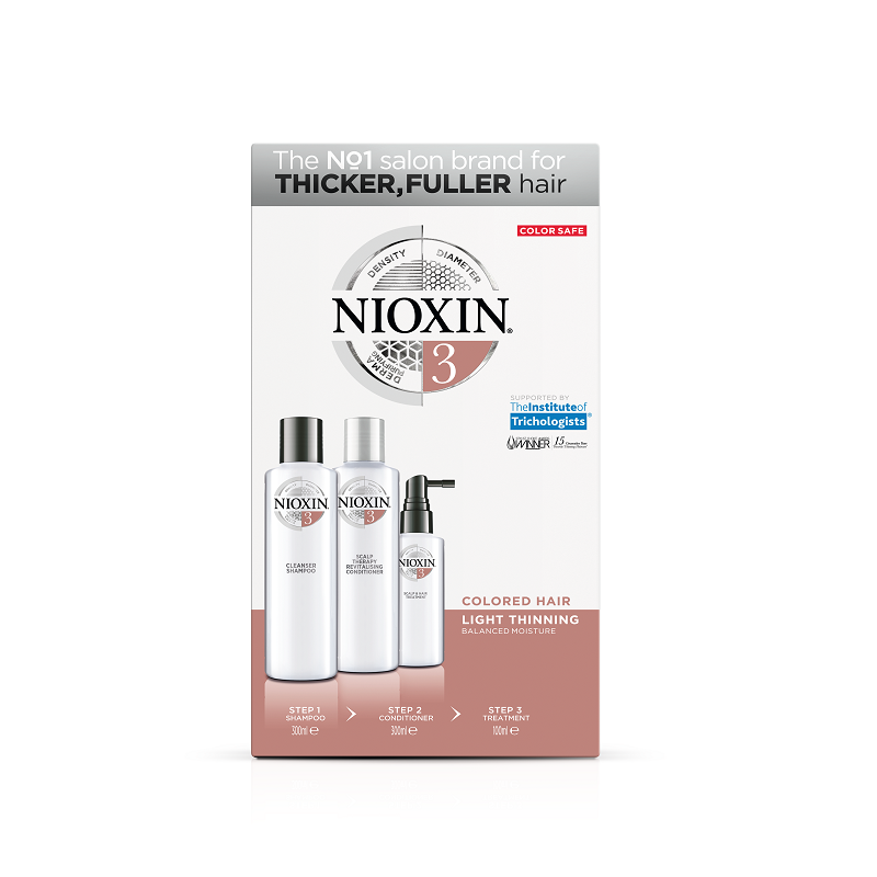 Kit complet anticadere normala a parului vopsit, Sampon 300 ml + Balsam 300 ml + Tratament 100 ml, System 3, Nioxin