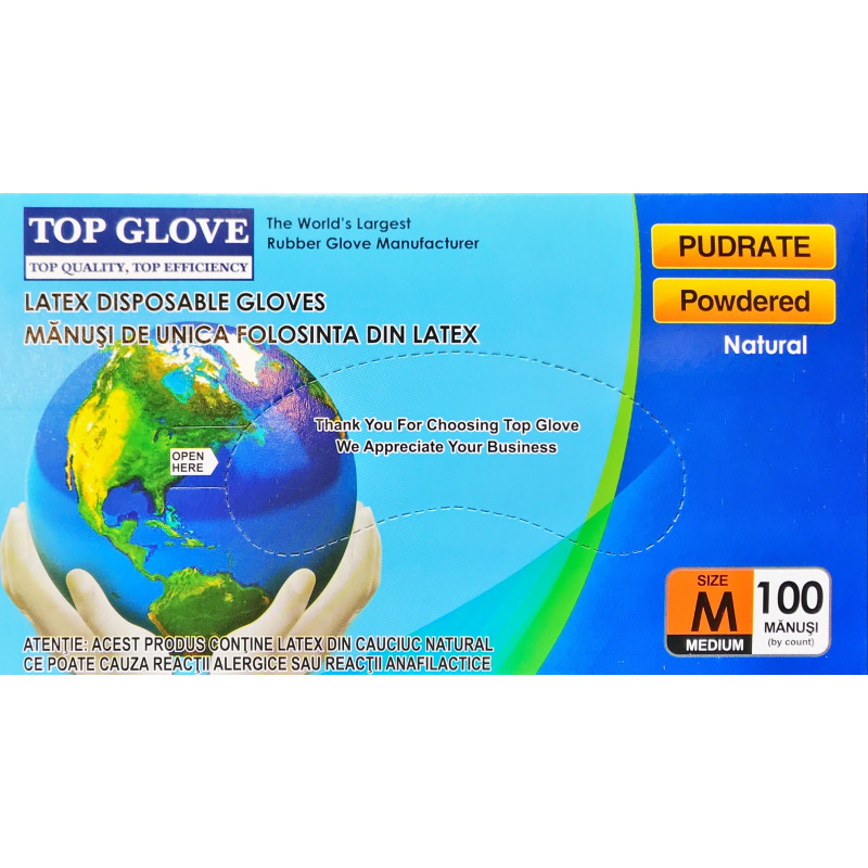 Manusi din latex Top Glove, Marimea M, 100 bucati, Roval Med