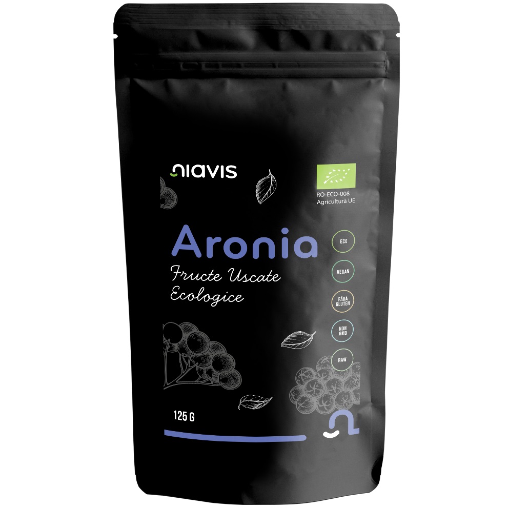 Aronia Fructe Uscate Raw Ecologice, 125g, Niavis