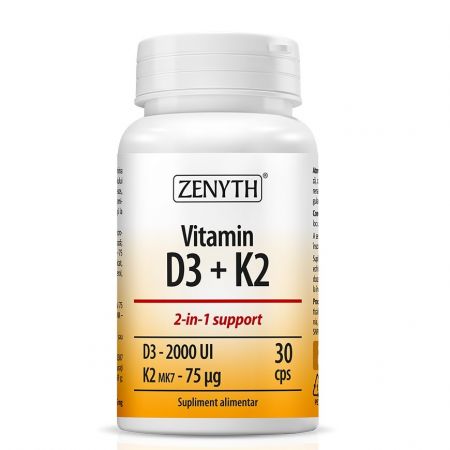 Vitamin D3  2000 UI + K2  75 mcg, 30 capsule, Zenyth