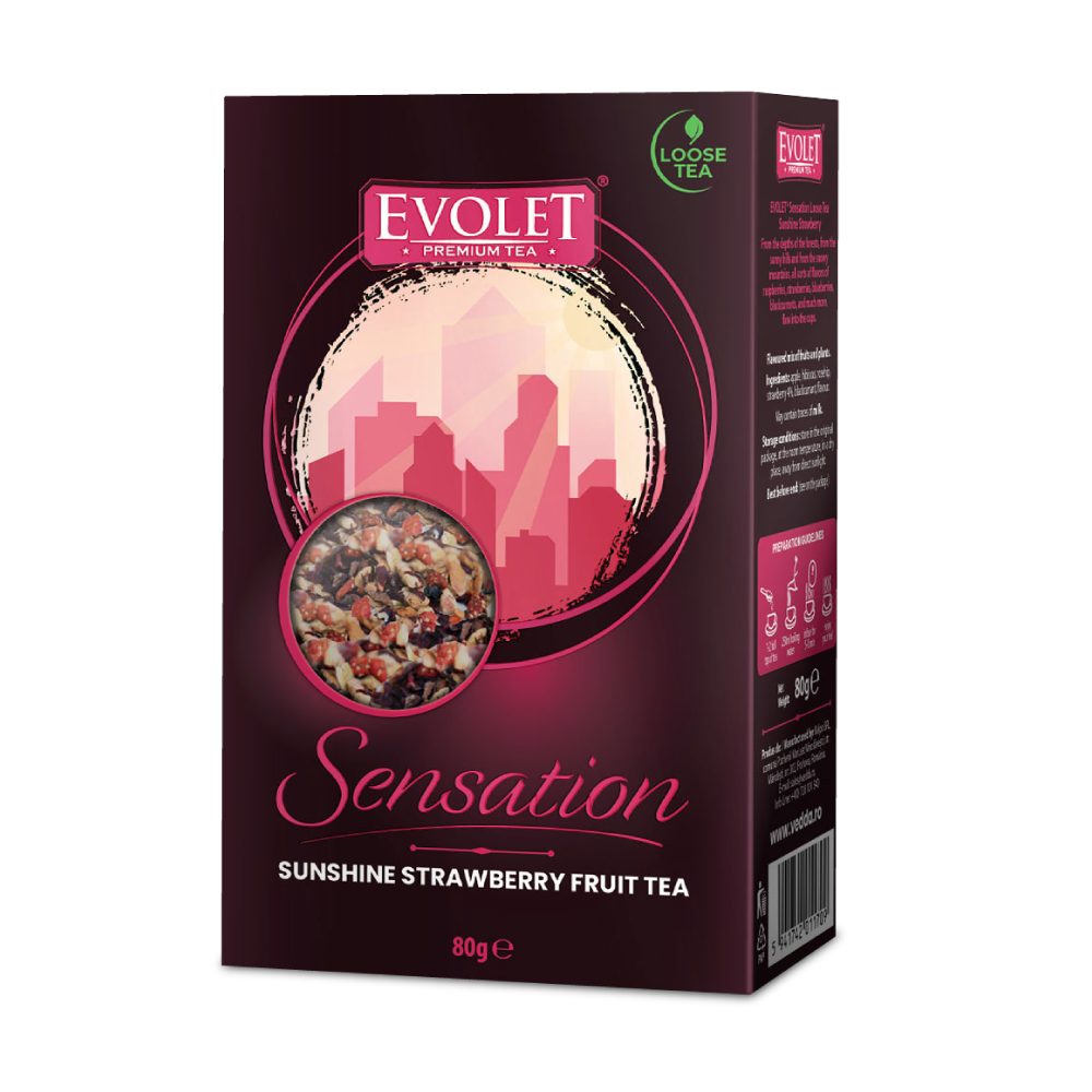 Ceai de fructe de padure Sunshine Strawberry Sensation, 80 g, Evolet