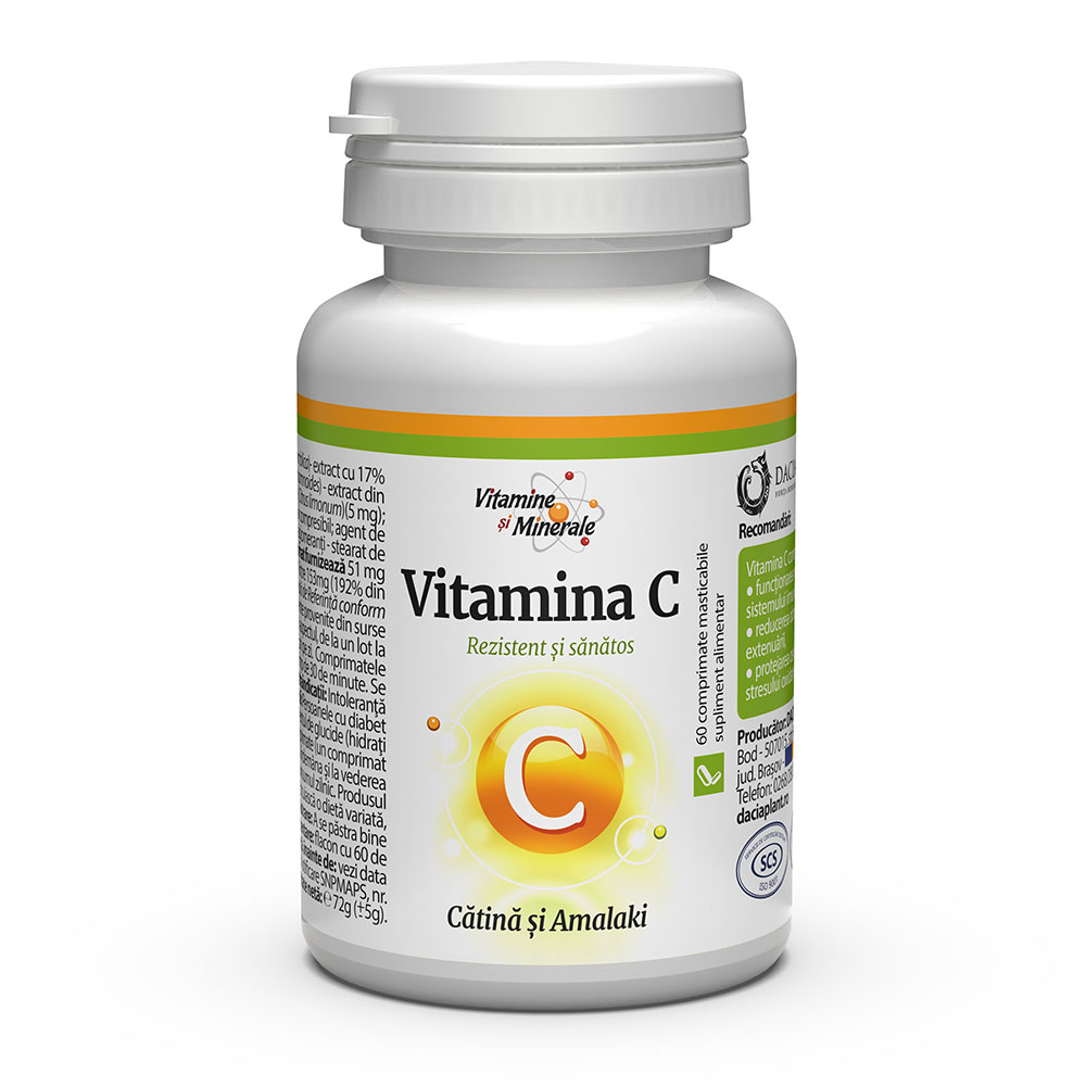 Vitamina C natural cu catina si amalaki, 60 comprimate masticabile, Dacia Plant