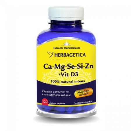 Ca+Mg+Se+Si+Zn Organice cu Vitamina D3, 120 capsule - Herbagetica