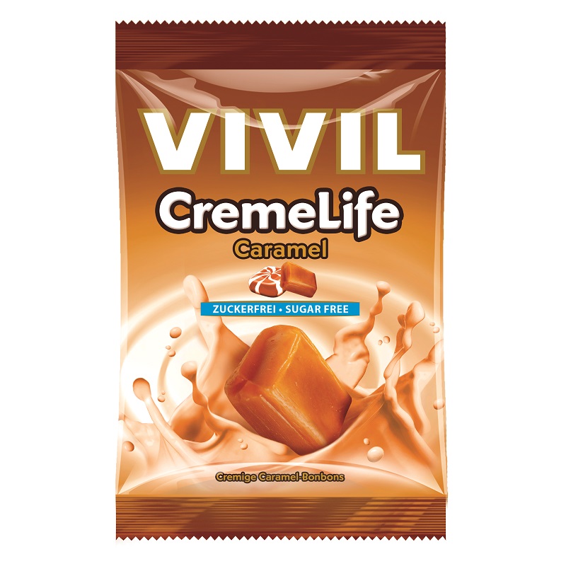 Bomboane fara zahar cu aroma de caramel Creme Life, 60 g, Vivil
