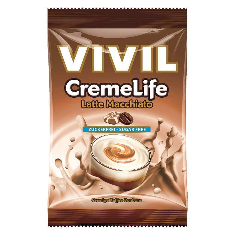 Bomboane fara zahar cu aroma de Latte Macchiato Creme Life, 60 g, Vivil