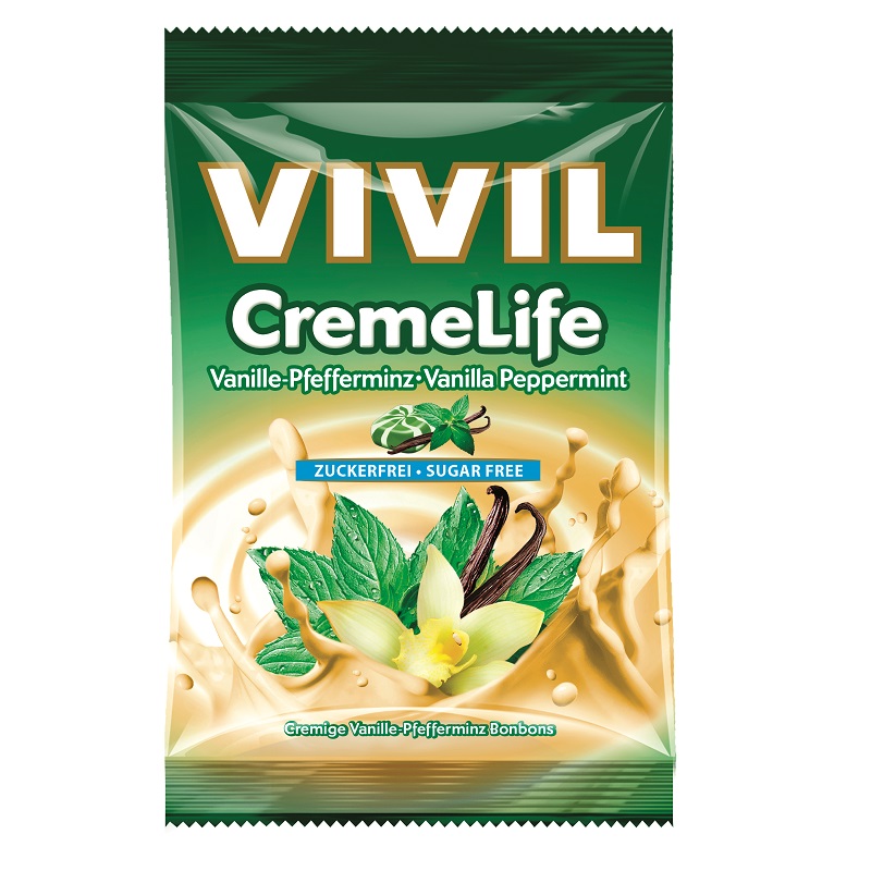 Bomboane fara zahar cu vanilie si menta Creme Life, 60 g, Vivil