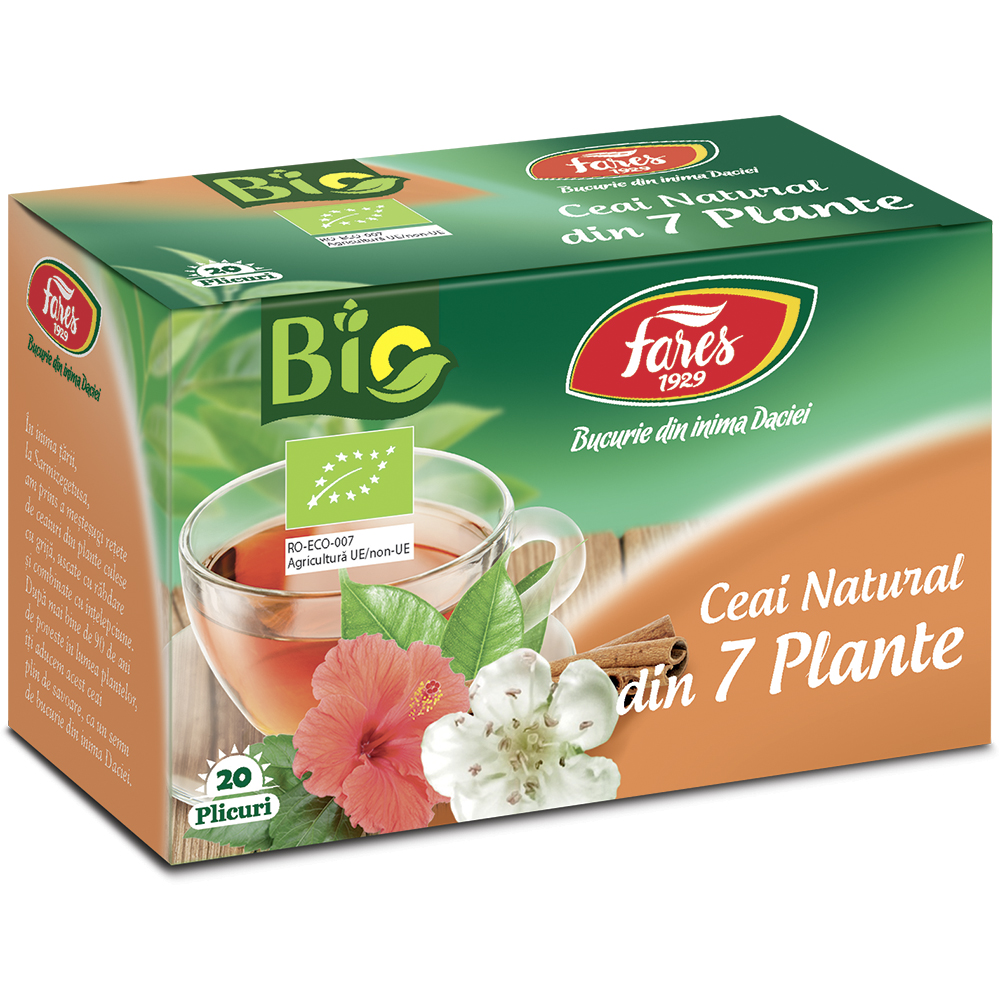 Ceai natural din 7 Plante BIO, 20 plicuri, Fares