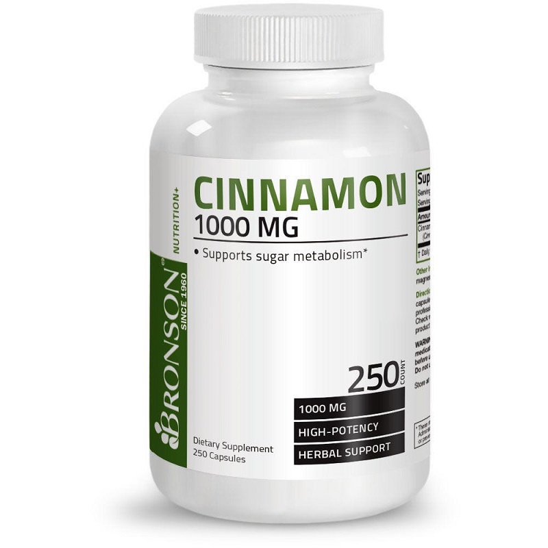 Diabetic Support Cinnamon (Scortisoara) 1000 mg, 250 capsule, Bronson Laboratories