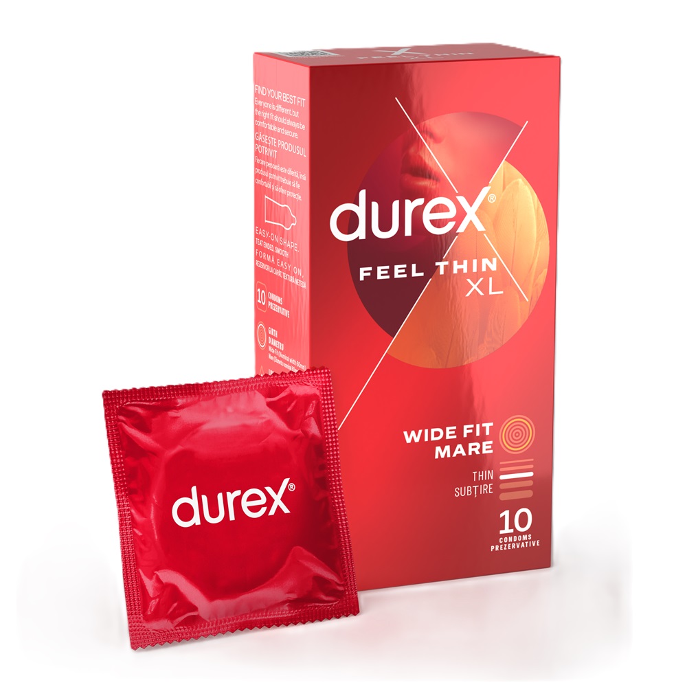 Prezervative Feel Thin XL, 10 bucati, Durex