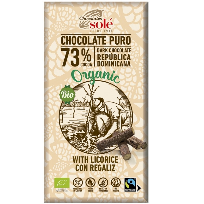 Ciocolata neagra Bio cu lemn dulce 73% cacao, 100 gr, Pronat
