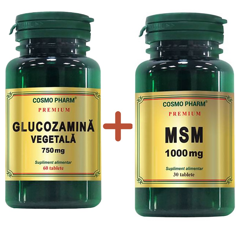 Pachet Premium Glucozamina Vegetala 750 mg, 60 tablete + MSM 1000 mg, 30 tablete, Cosmopharm