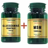 Pachet Premium Glucozamina Vegetala 750 mg, 60 tablete + MSM 1000 mg, 30 tablete, Cosmopharm