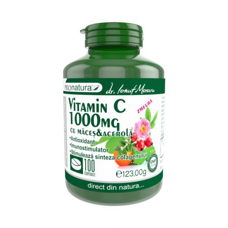 Vitamina C 1000 mg Zmeura cu macese si acerola, 100 comprimate - Pro Natura