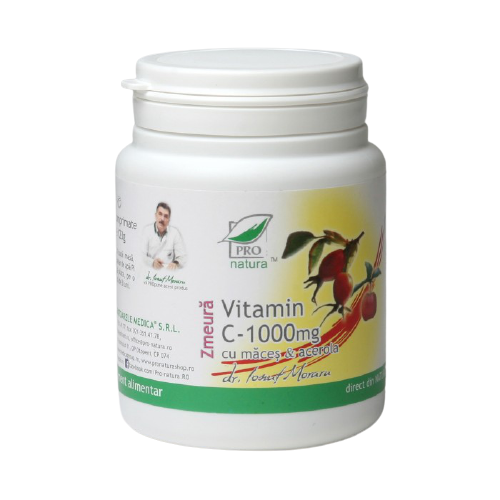 Vitamina C 1000 mg Zmeura cu macese si acerola, 100 comprimate, Pro Natura