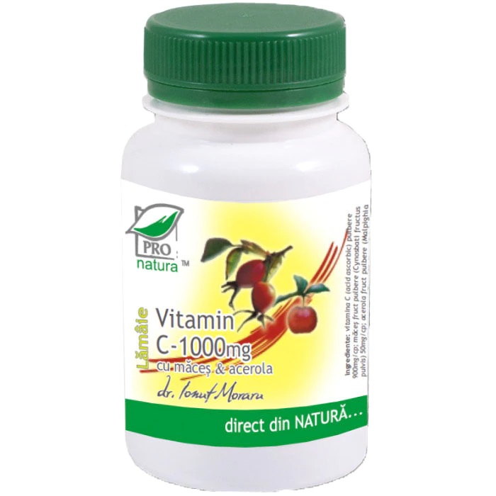 Vitamina C 1000mg cu macese si acerola cu lamaie, 60 comprimate, Pro Natura