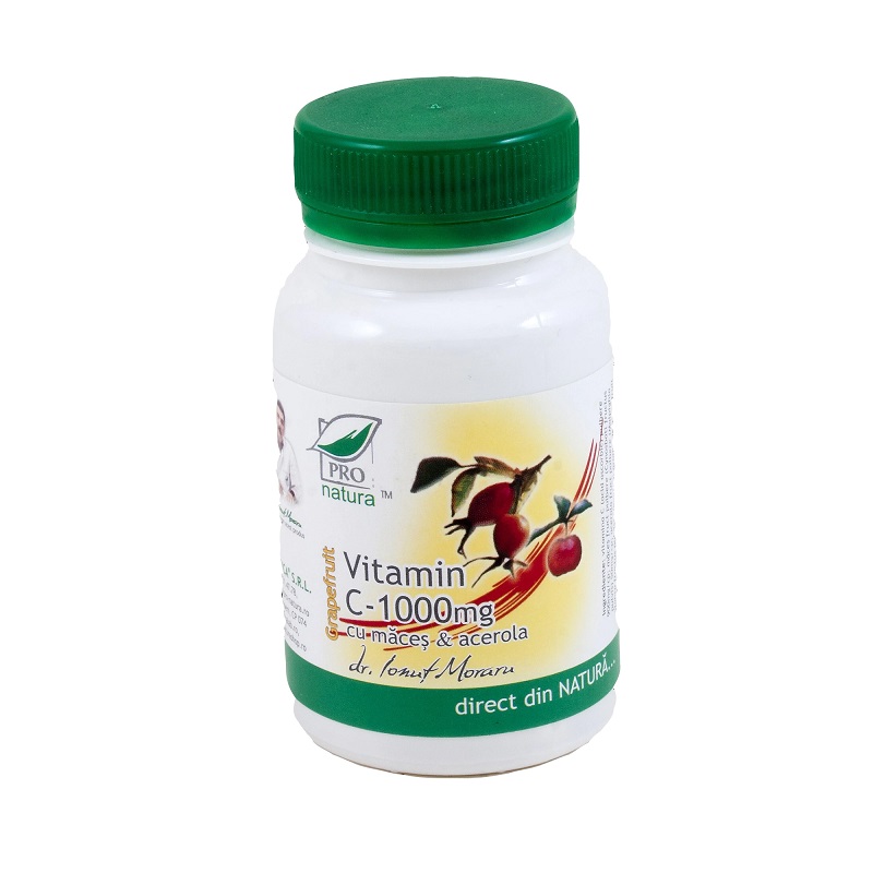 Vitamina C 1000 mg Grapefruit cu macese si acerola, 60 comprimate, Pro Natura