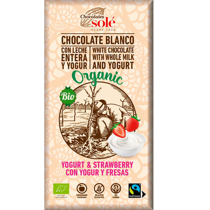 Ciocolata alba ecologica cu iaurt si capsuni, 100 g, Pronat