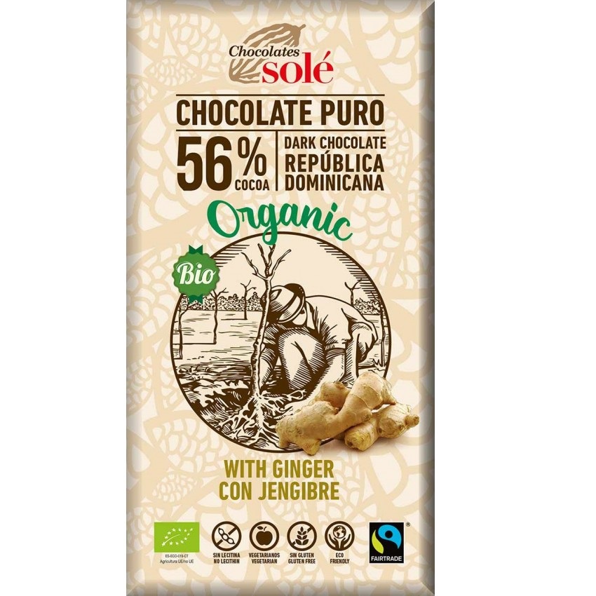 Ciocolata neagra Bio cu ghimbir 56% cacao, 100 gr, Pronat