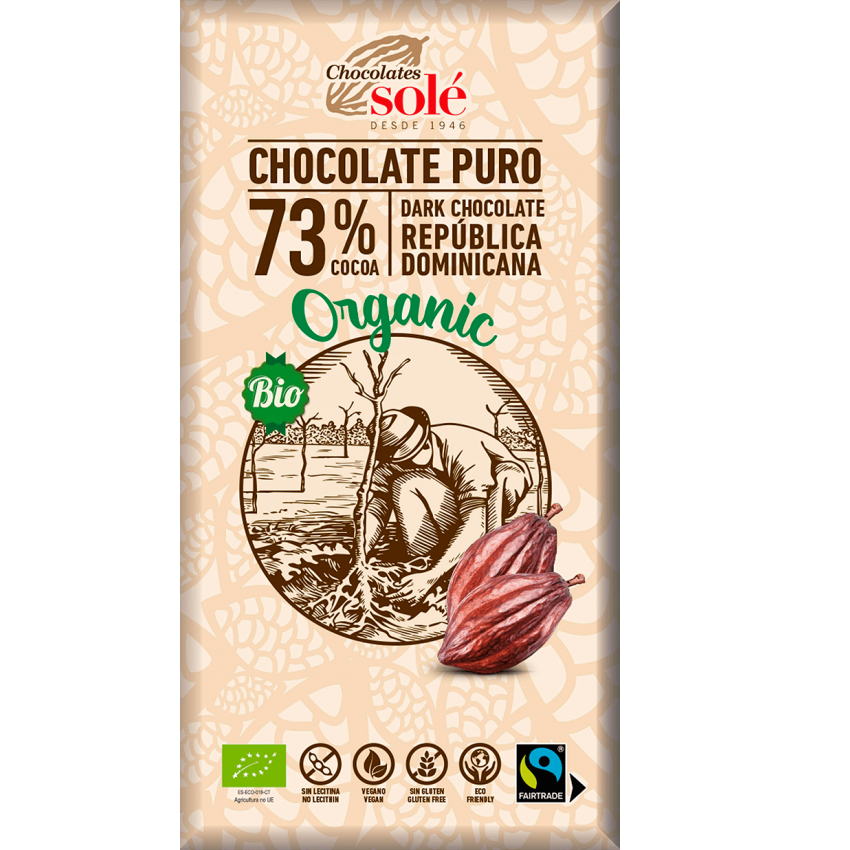Ciocolata neagra Bio cu 73% cacao, 100 gr, Pronat