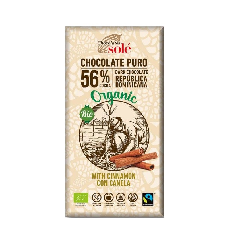 Ciocolata neagra Bio cu scortisoara 56% cacao, 100 gr, Pronat