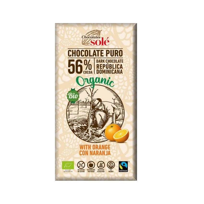 Ciocolata neagra Bio cu 56% cacao si aroma de portocale, 100 g, Pronat