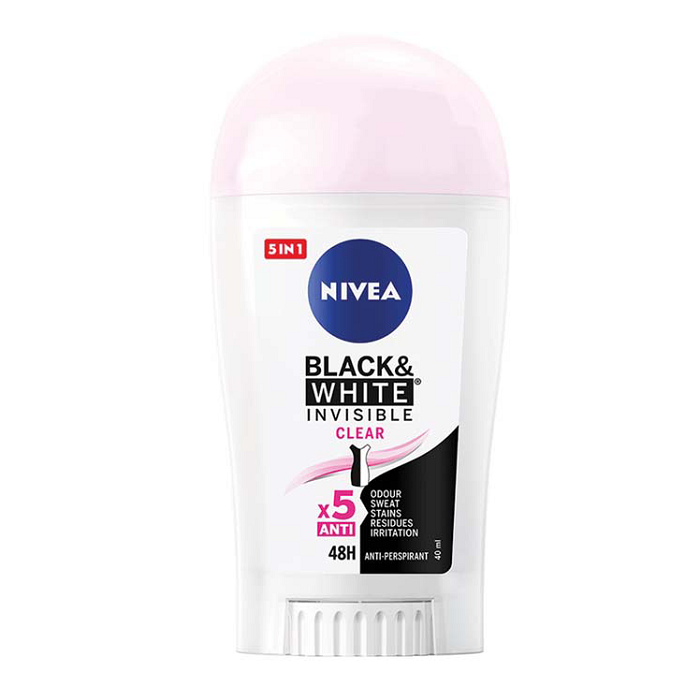 Deodorant stick Black & White Invisible Clear, 40 ml, Nivea