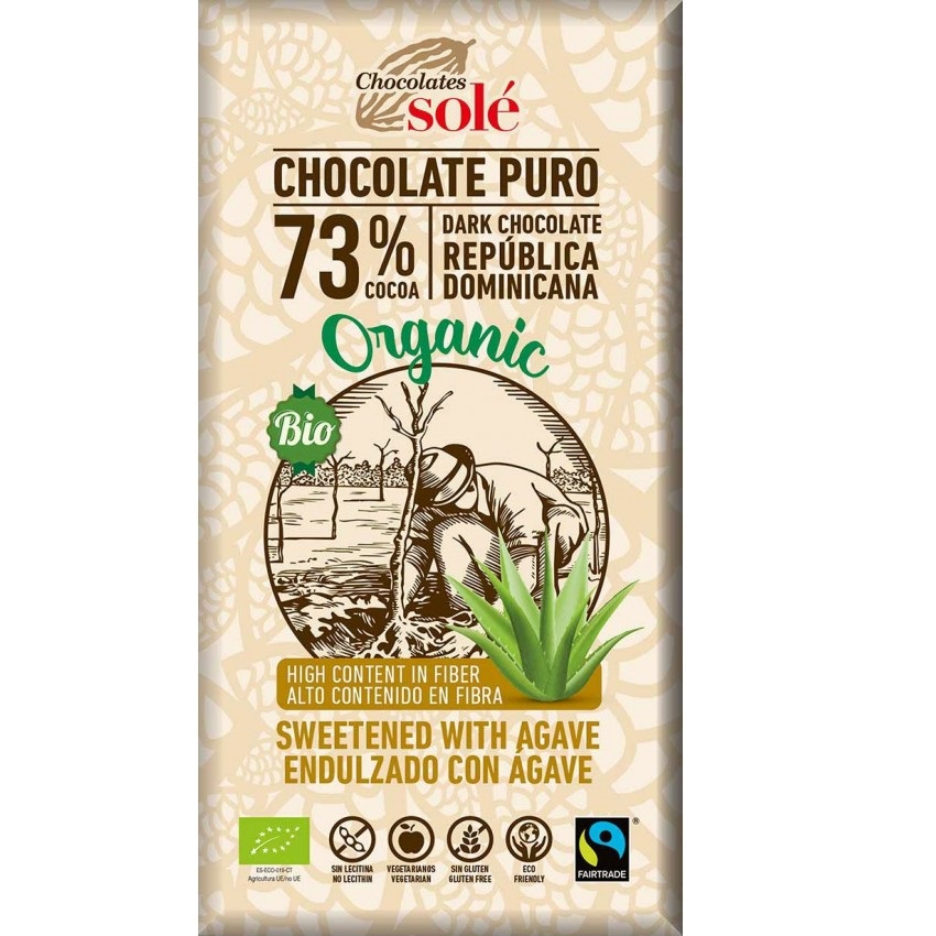 Ciocolata neagra Bio cu sirop de agave 73% cacao, 100 gr, Pronat