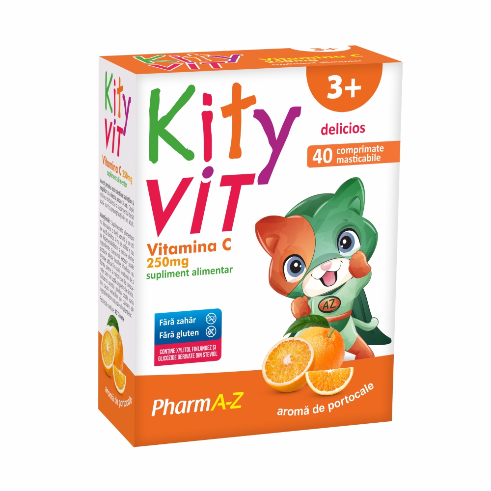 KityVIT Vitamina C, aroma de portocale, 40 comprimate masticabile, PharmA-Z