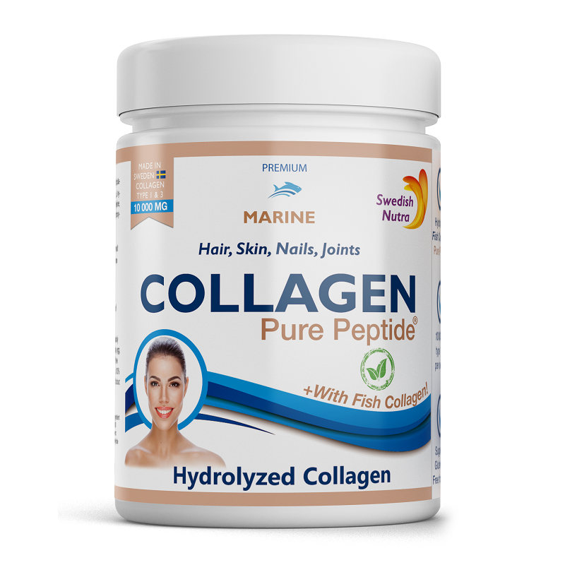 Pulbere de colagen hidrolizat tip 1 si 3 Marine Fish, 10000 mg, 300 g, Swedish Nutra