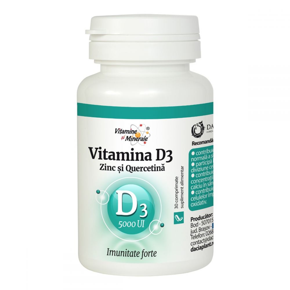 Vitamina D3 (5000UI) Zinc si Quercetina, 30 comprimate, Dacia Plant