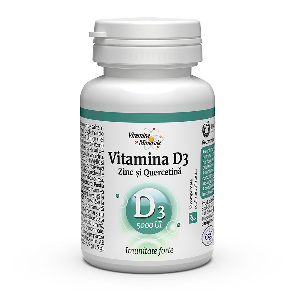 Vitamina D3 (5000UI) Zinc si Quercetina, 30 comprimate, Dacia Plant