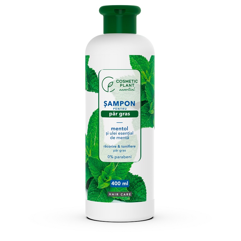 Șampon pentru păr gras cu mentol și ulei esențial de mentă Essential, 400ml, Cosmetic Plant