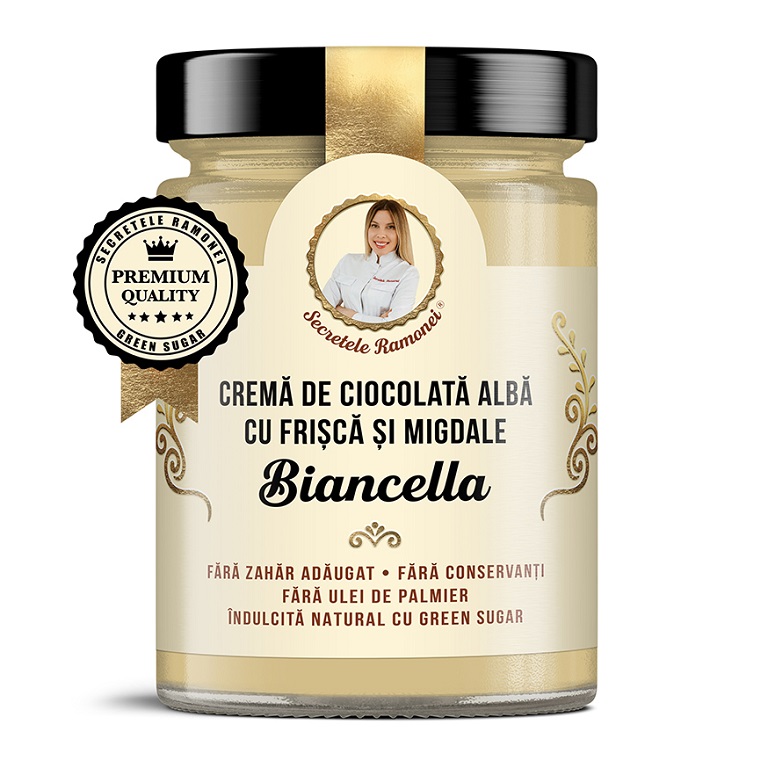 Crema de ciocolata alba cu frisca si migdale, Biancella, Secretele Ramonei, 350g, Remedia