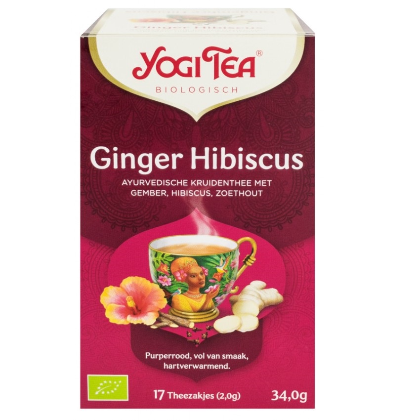 Ceai Bio Ghimbir si Hibiscus, 17 plicuri, Yogi Tea