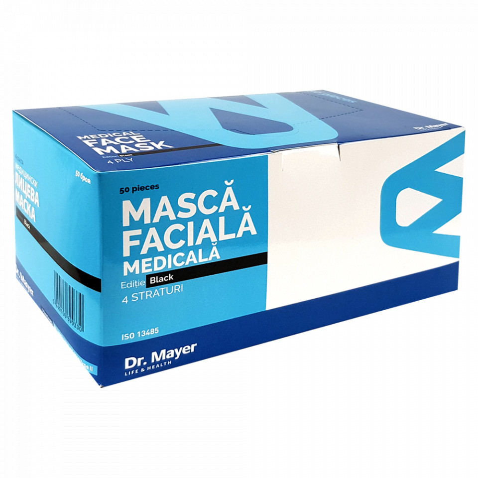 cale Mark jos Apartament  Masca medicala cu 4 straturi Black Full Color Edition, 50 b : Farmacia Tei  online
