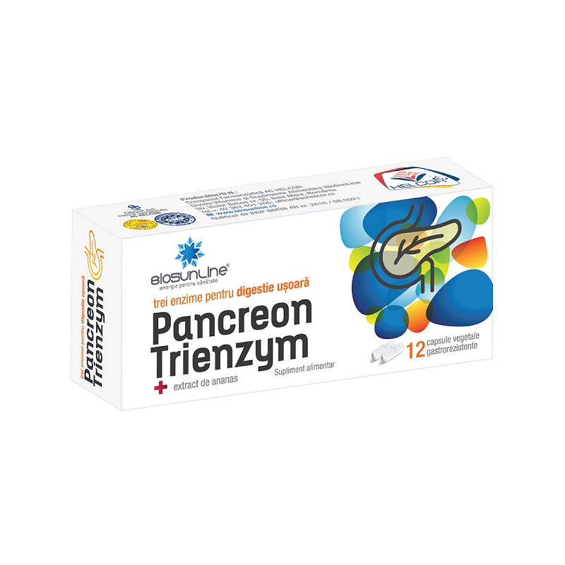 Pancreon Trienzym Enzime digestive, 12 capsule, Helcor